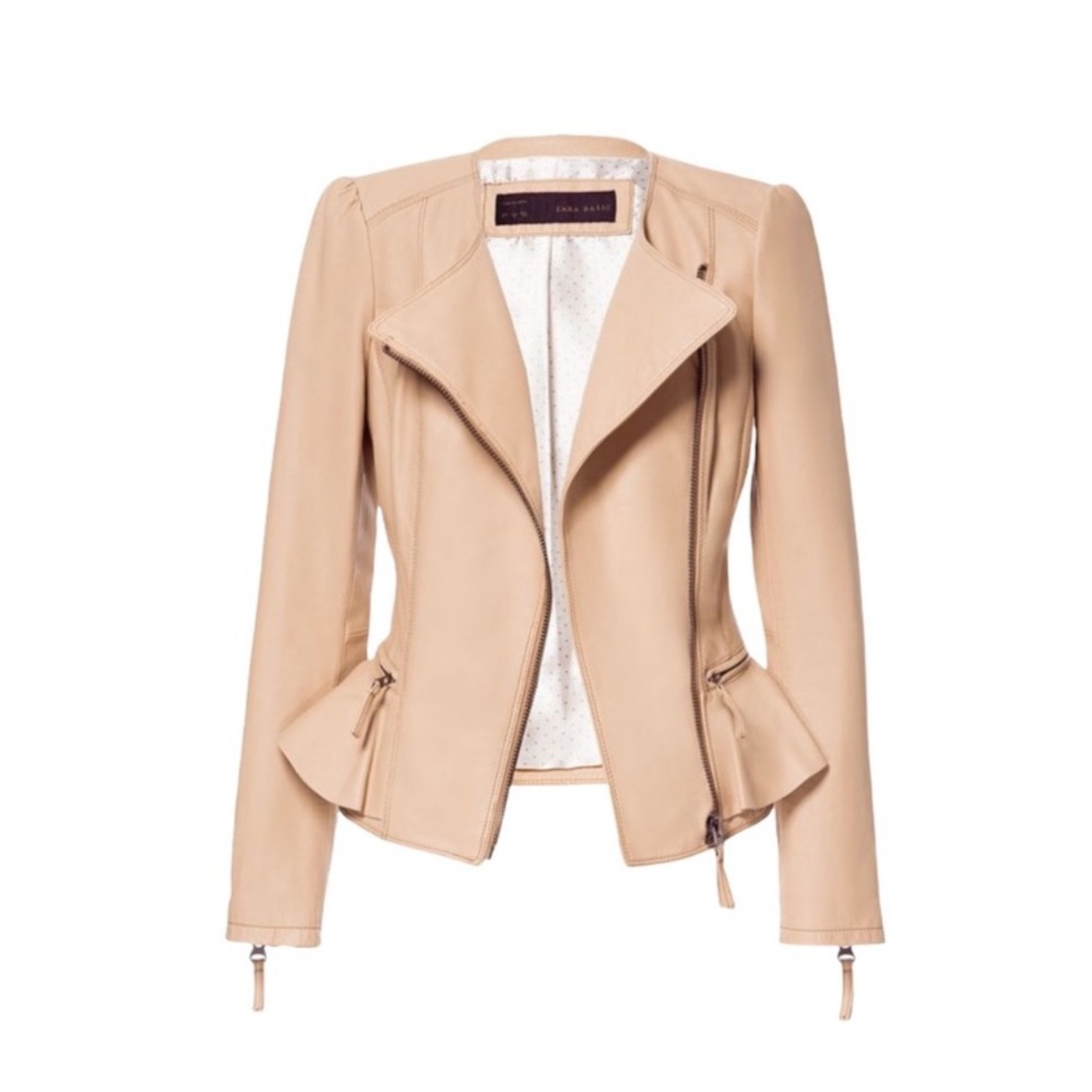 Zara Peplum Lamb Leather Jacket